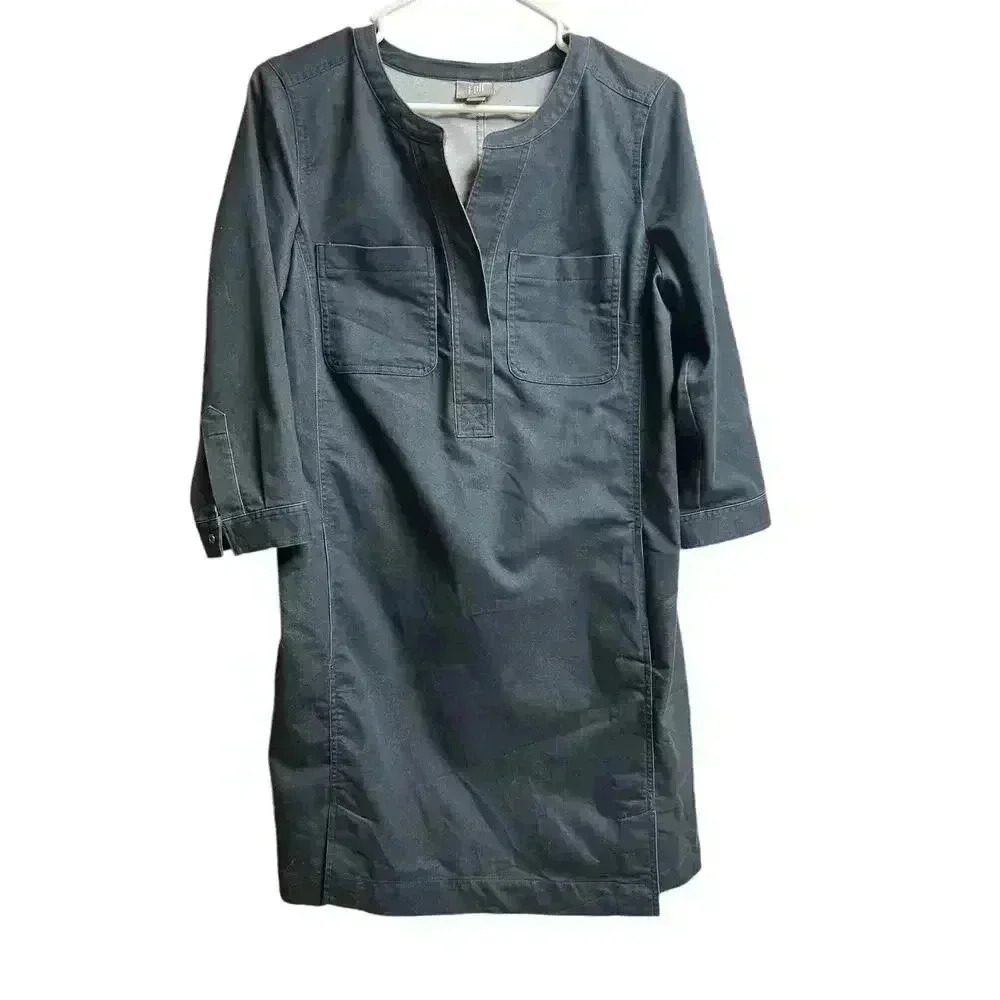J.Jill Women's Shift Dress Knee Length Indigo Blue 3/4 Sleeve Size Small